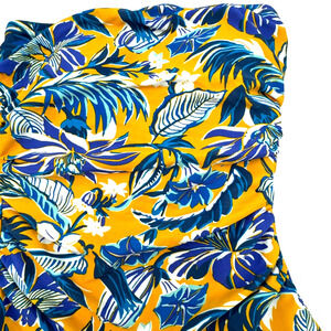 J CREW XS NWT Yellow Blue Tropical Floral Ruched Halter Strap One Piece Swimsuit